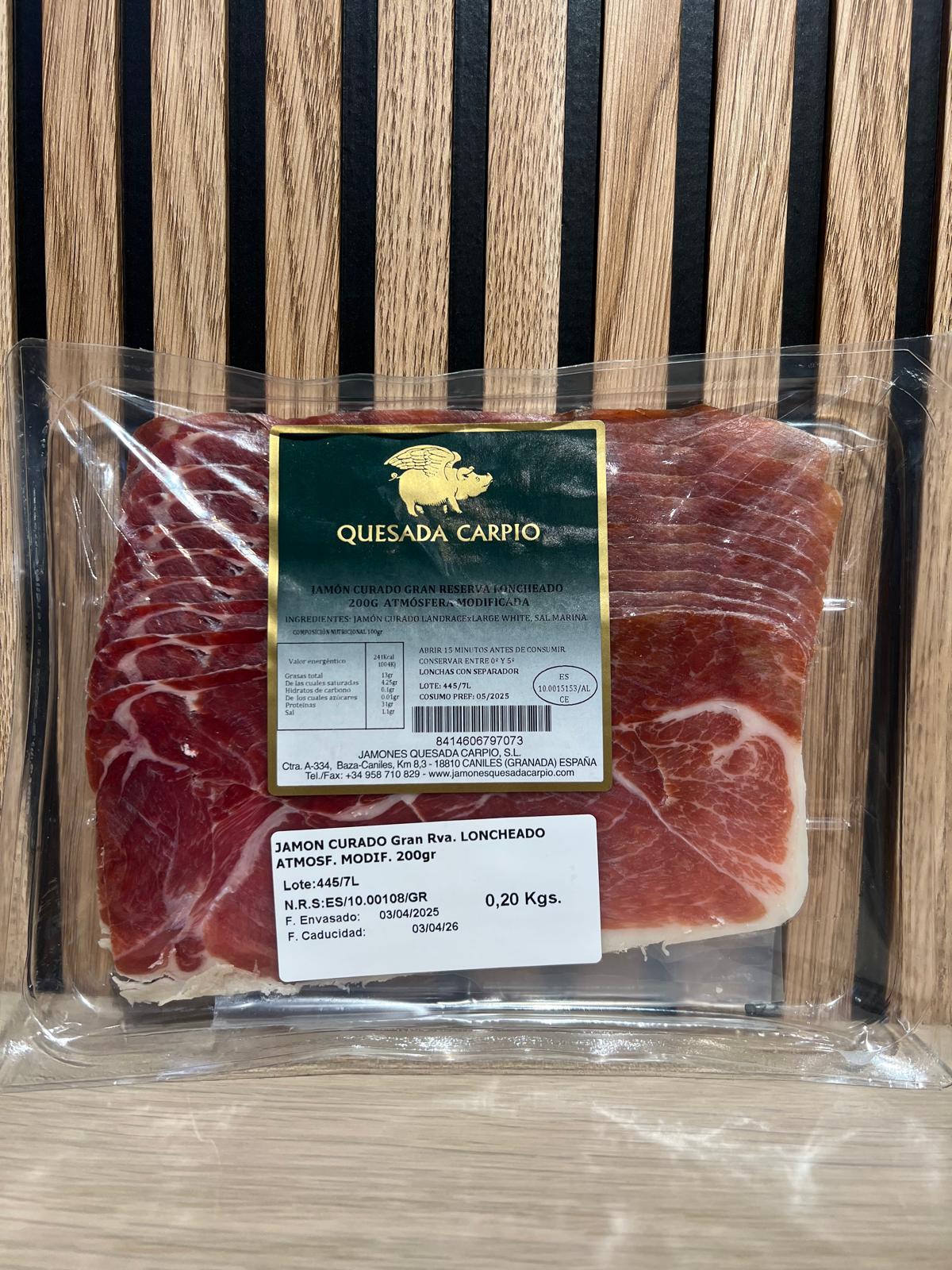 JAMÓN CURADO GRAN RESERVA LONCHEADO ATMOSF. MODIF. 200 GR